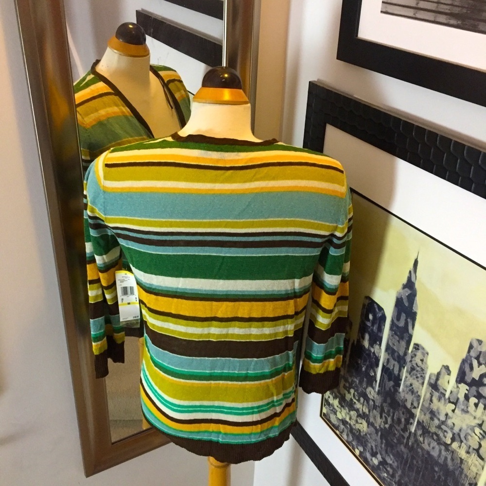 Ann Klein linen waterfall stripped cardigan - Picture 8 of 13